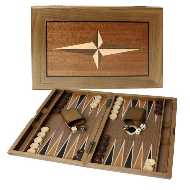 Front. GSE Games & Sports Expert - Premium Wooden Folding Inlay Backgammon Board Game Set, Classic Traditional Board Game (Star-21").