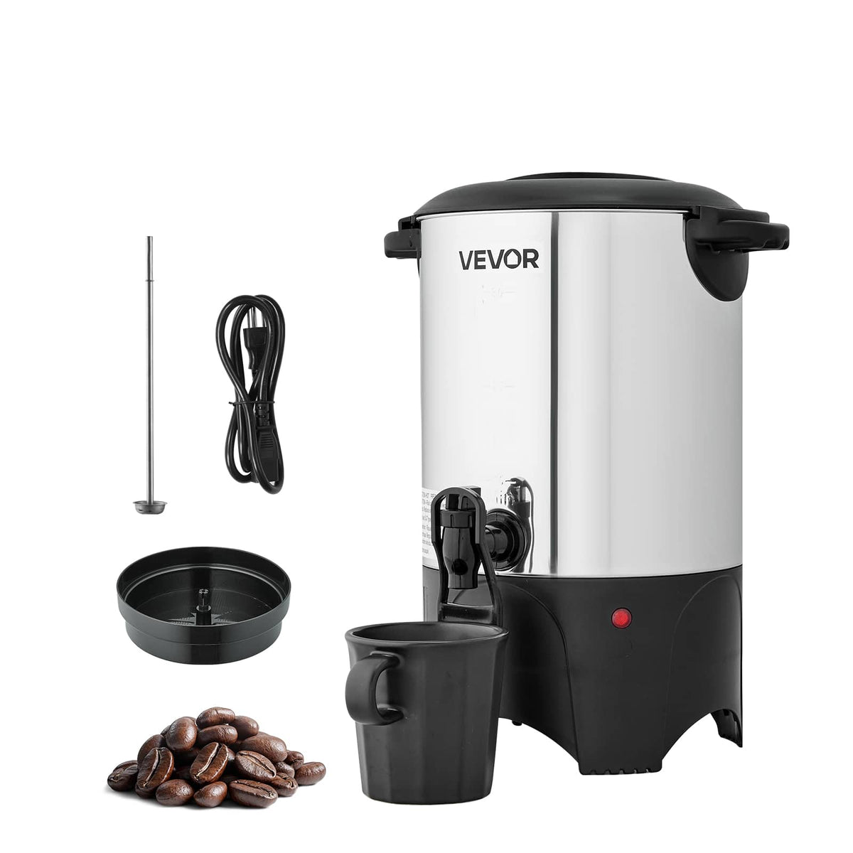VEVOR - Commercial Coffee Urn, 30 Cup 4.5 L Hot Beverage Dispenser with Dripless Faucet, Quick-Brewing Commercial Coffee Maker - Natural Stainless Steel