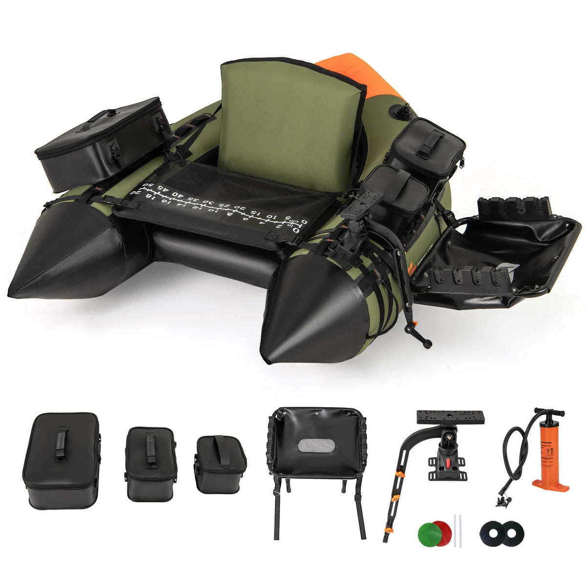 Costway - Inflatable Fishing Float Tube Portable Fishing Boat with 3 Detachable Storage Boxes - Green