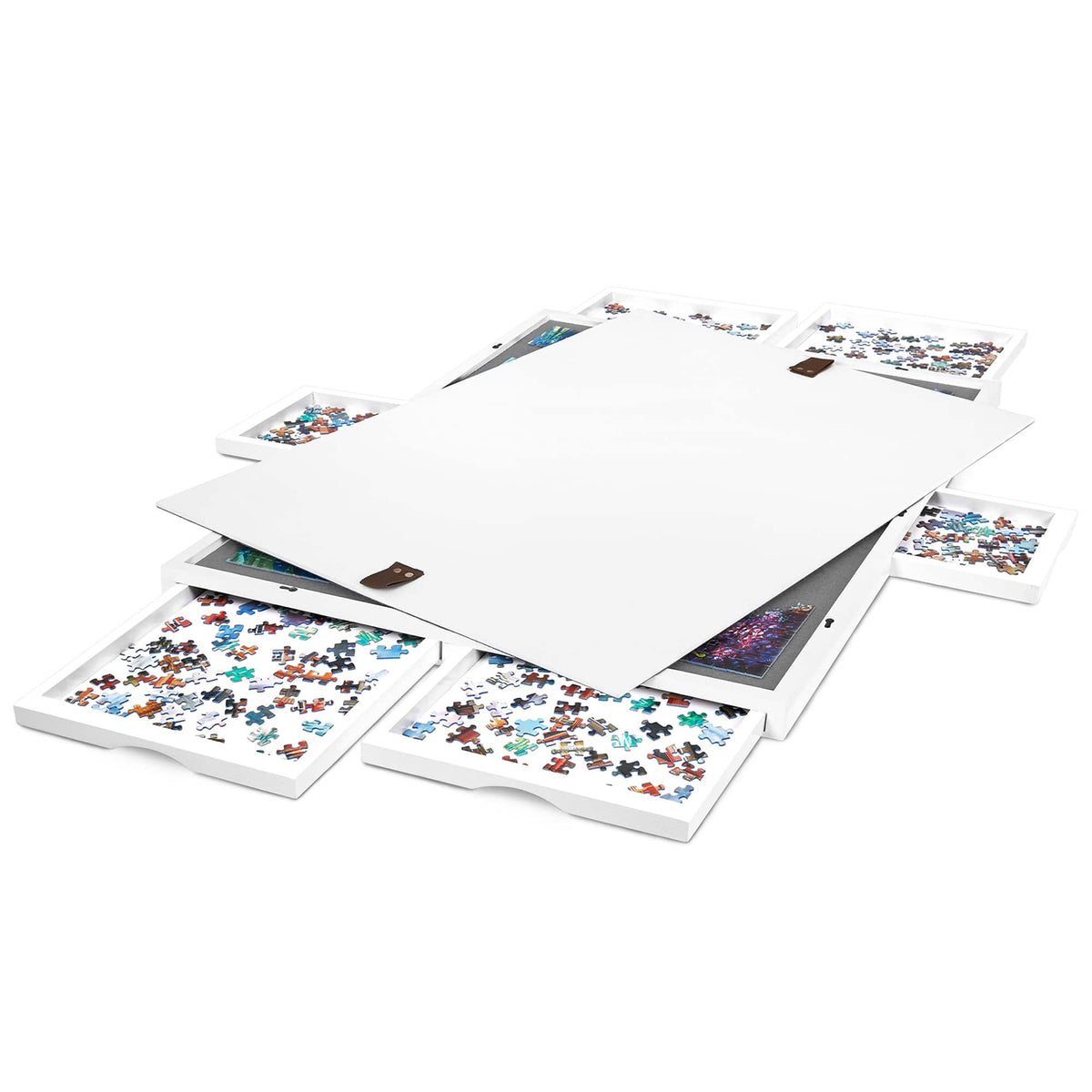 Jumbl - 1000-Piece Puzzle Board - 23 x 31" Wooden Puzzle Board with Felt Surface & 6 Drawers - White
