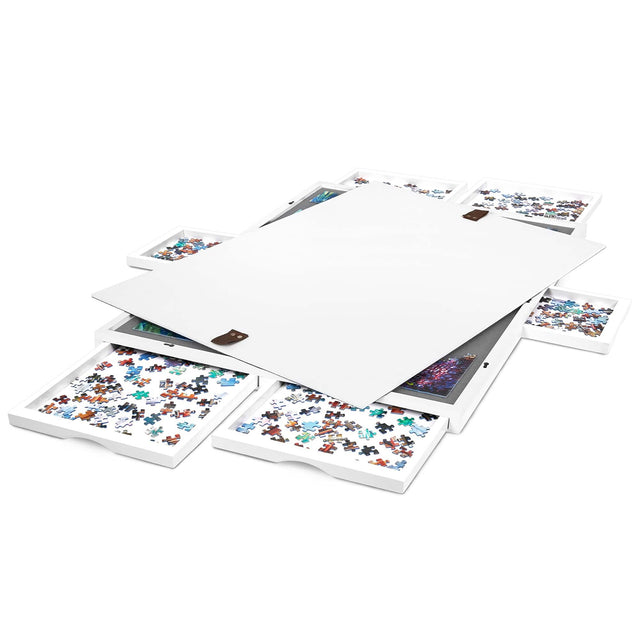 Front. Jumbl - 1000-Piece Puzzle Board - 23 x 31" Wooden Puzzle Board with Felt Surface & 6 Drawers - White.