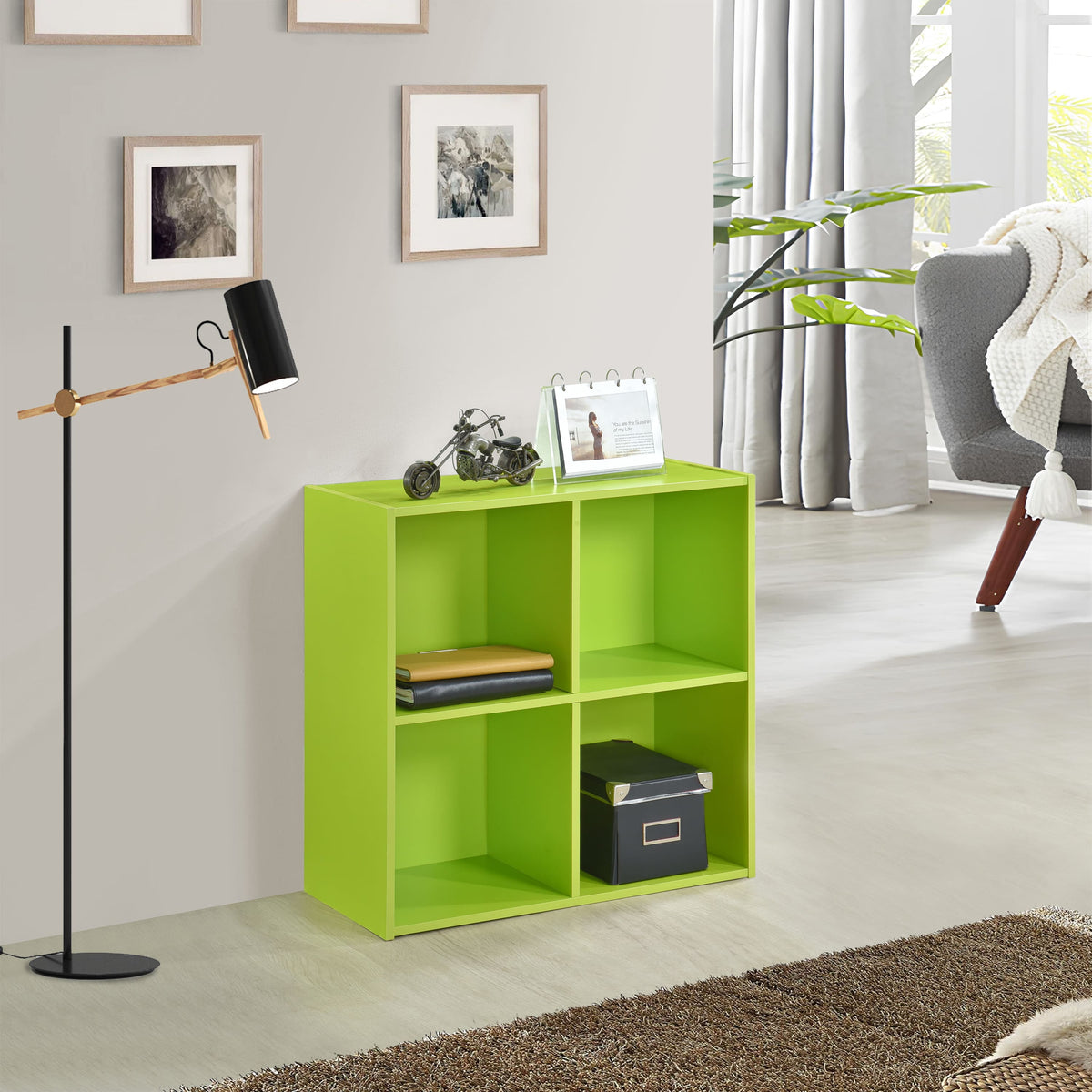 Kings Brand Furniture - George 4-Cube Children's Bookcase, Kids Toy Storage Shelf Organizer - Green