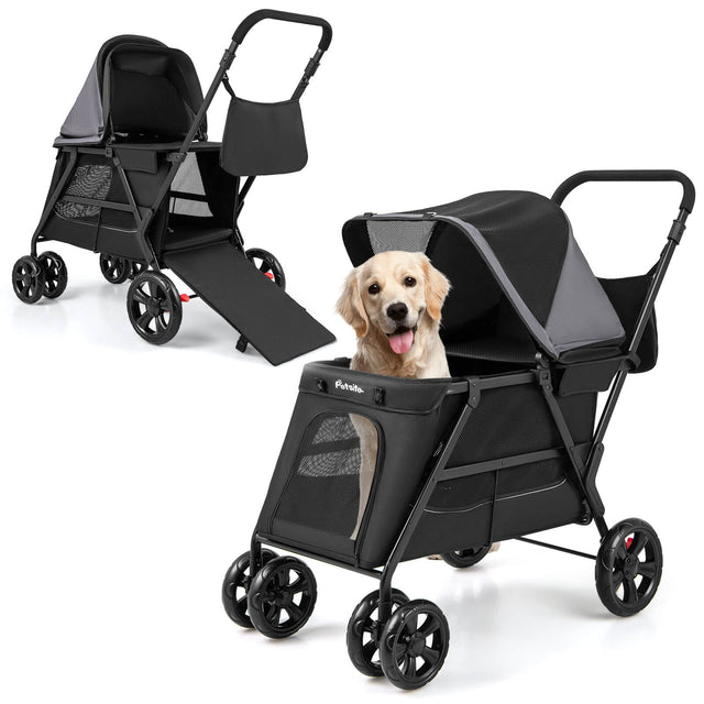 Front. Costway - Costway Dog Stroller for Small Medium Dogs w/ Dual Entry Ramp All-Terrain Wheels - Black.