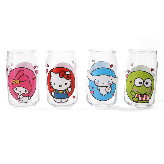 Front. Silver Buffalo - Sanrio Hello Kitty and Friends 4-Piece Glass Set | Each Holds 16 Ounces - Clear.