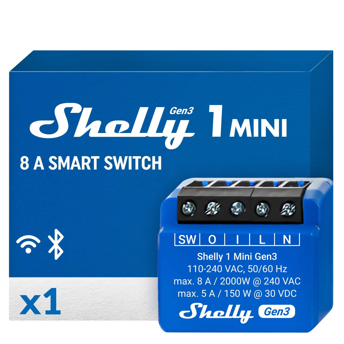 Shelly - 1 Mini Gen3 8A Dry Contact Smart Relay (Wi-Fi & Matter) - Blue