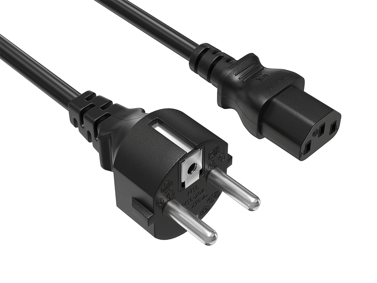 Cable Leader - European Schuko CEE 7/7 to IEC C13 Power Cord, 18 AWG H05VV-F 3G, 10A/250V - Black