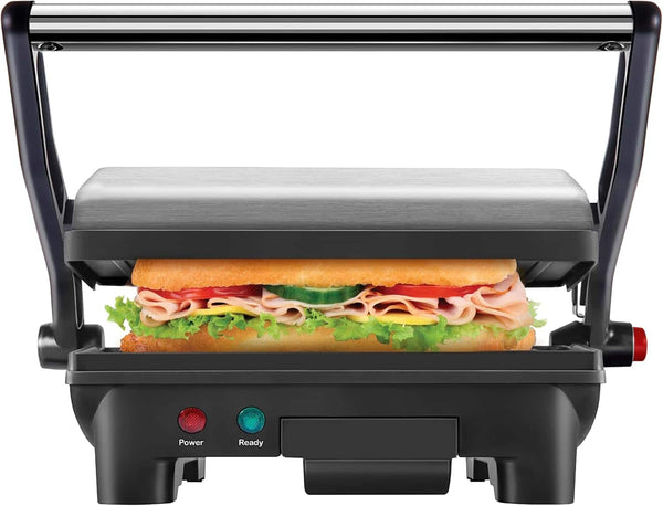 Chefman - 3-in-1 Panini Press & Grill, 2-Slice Non-Stick, Opens Flat - Stainless Steel