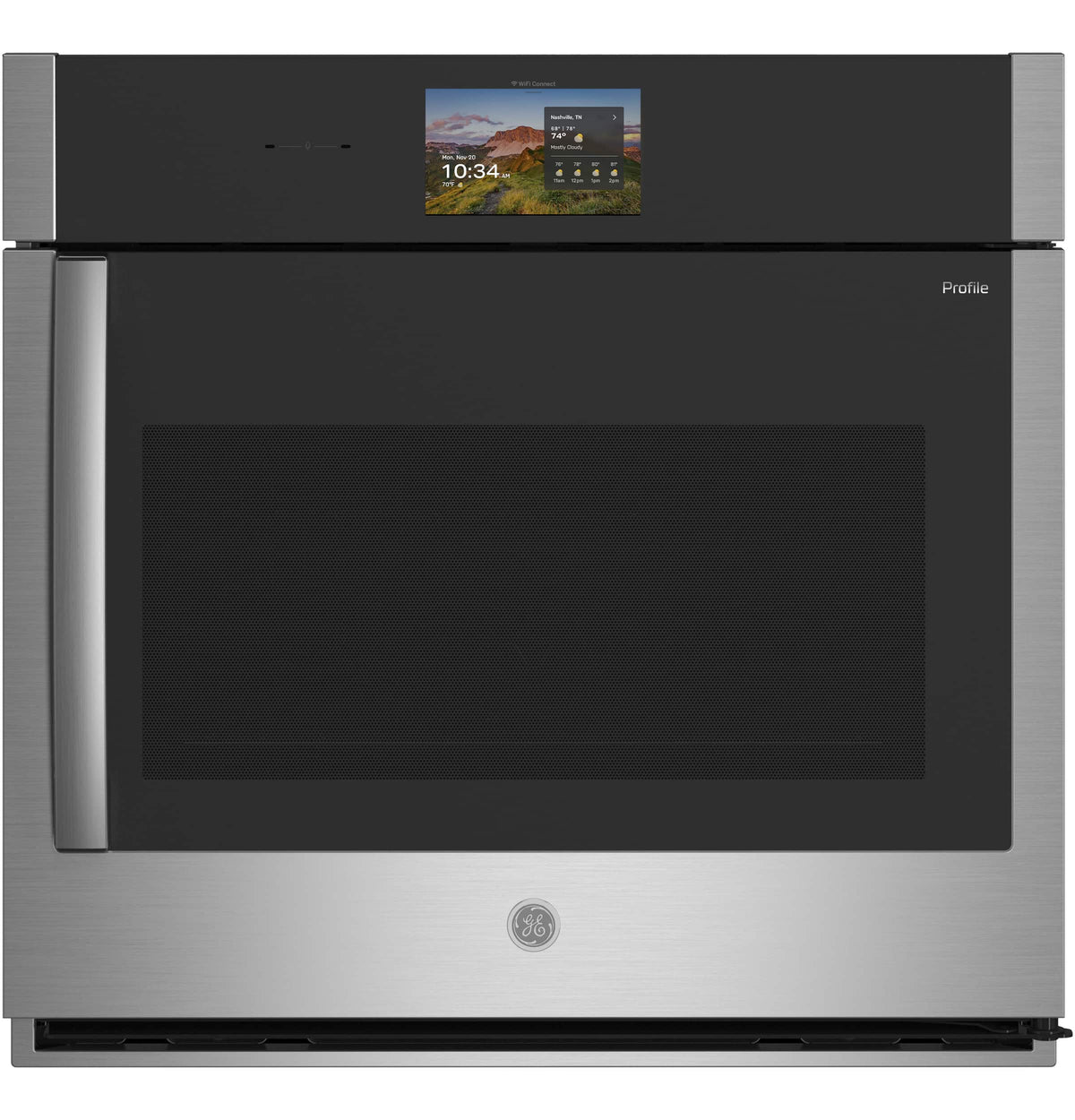 GE Profile - 30" Smart Built-In Single Electric True European Convection Wall Oven with Air Fry and Right-Hand Side-Swing Door - Stainless Steel