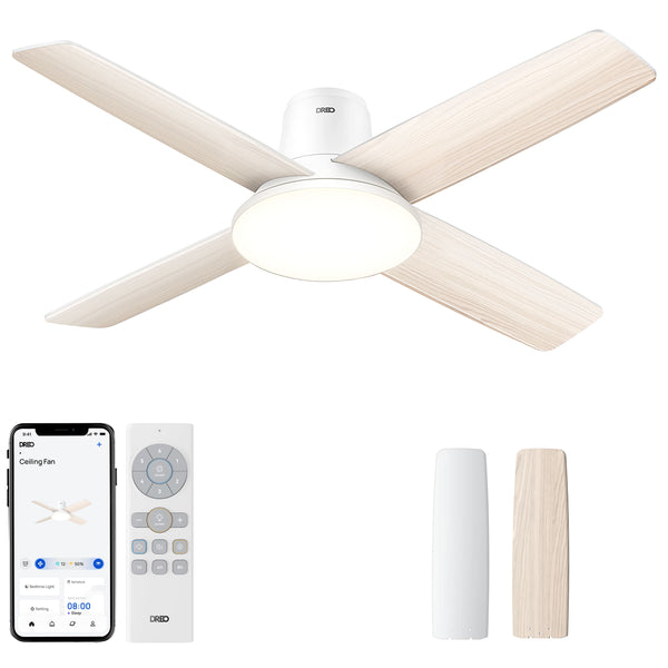 DREO - 44 in. Indoor White Smart 4-Blade Ceiling Fan with Timer, Light and Remote
