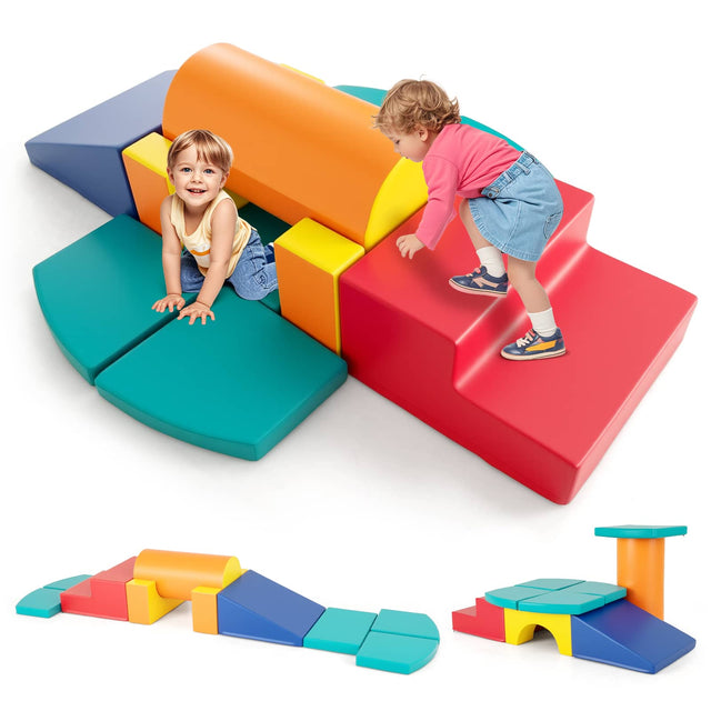 Front. Gymax - Gymax 10 Pieces Foam Climbing Blocks Set w/ PU Leather Surface for 1-3 Years Old - Multicolor.