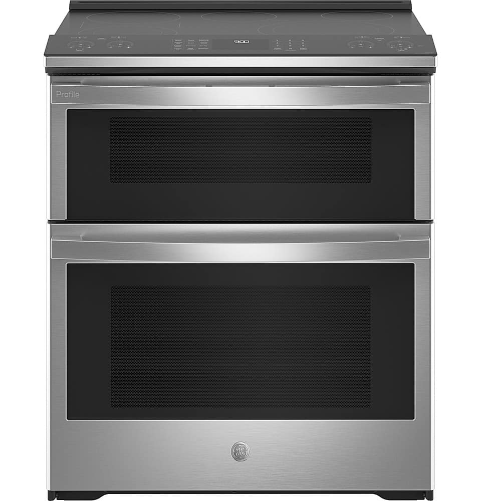 GE Profile - 30 in. Wide 5 Elements 6.6 Cu. Ft. Slide-In Double Oven Electric True Convection Range with No Preheat Air Fry - Stainless Steel