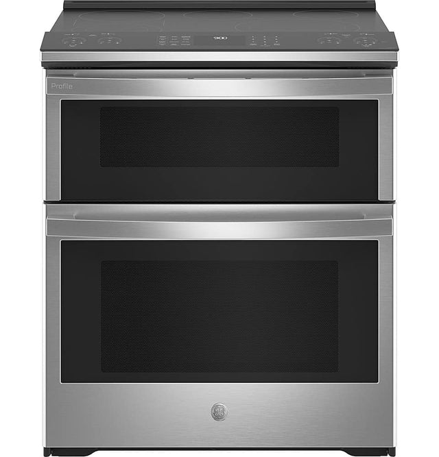Front. GE Profile - 6.6 Cu. Ft. Slide-In Double Oven Electric True Convection Range with No Preheat Air Fry - Stainless Steel.