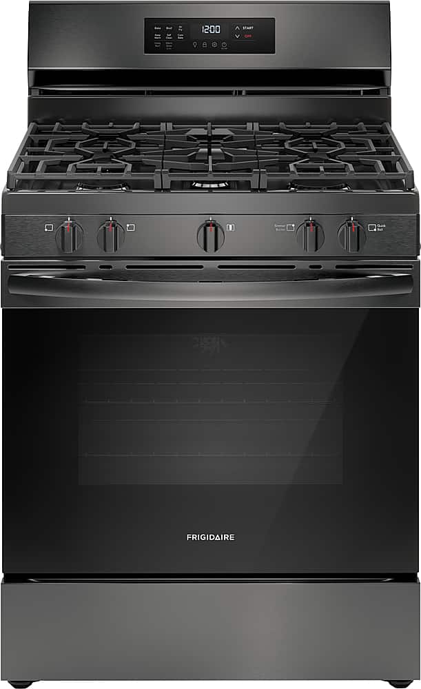Front. Frigidaire - Frigidaire 5.1 Cu. Ft. Freestanding Gas Range with Air Fry - Black Stainless Steel.