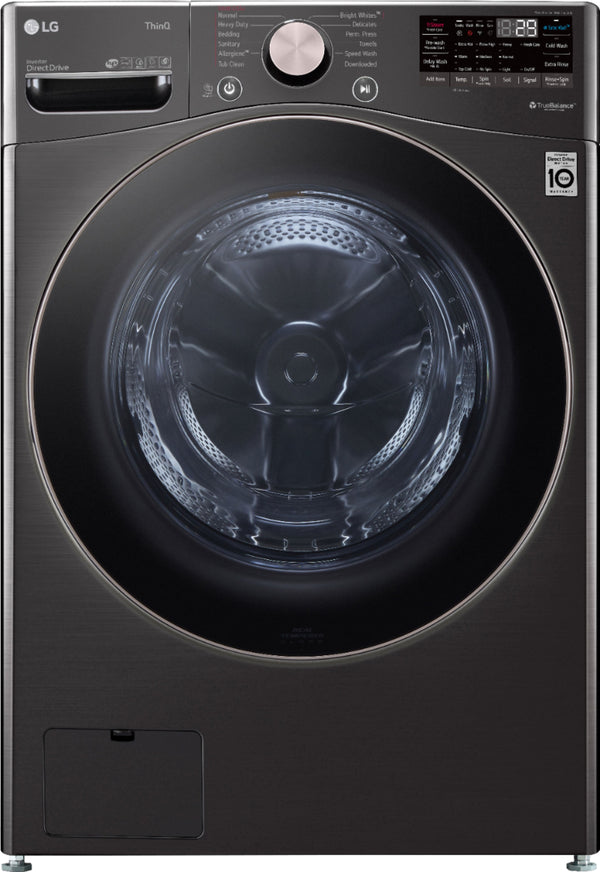 LG - 4.5 Cu. Ft. High-Efficiency Stackable Smart Front Load Washer with Steam and Built-In Intelligence - Black Steel