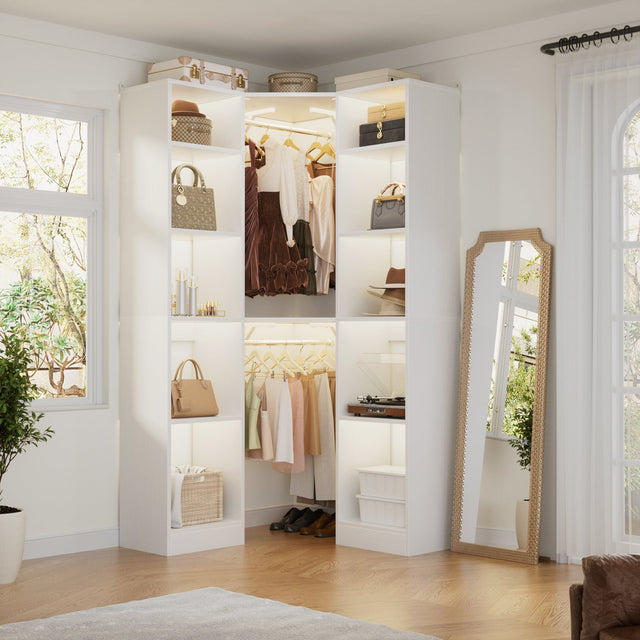 Front. Aheaplus - Corner Closet Organizer: 12-Shelf + 2 Rods, 39.2" Corner Fit, Space-Saving Design (80" H) - White.