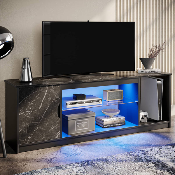 Bestier - Fits up to 65" TVs Gaming Entertainment Center with Adjustable Shelves for PS5 57"TV Stand - Black Marble