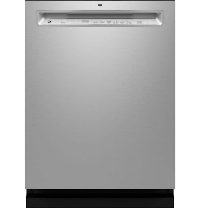 Front. GE - 24" Front Control Built-In Stainless Steel Tub Dishwasher with 3rd Rack, Sanitize Cycle and 47 dBA - Stainless Steel.