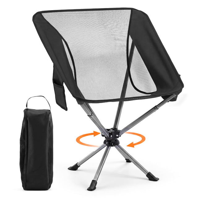 Front. Costway - Costway 360° Swivel Camping Chair, Lightweight Portable Folding Chair with Cup Holder - Black.