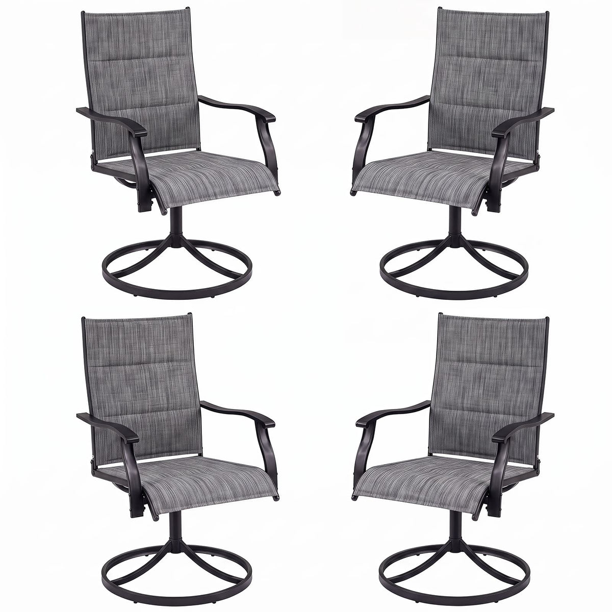 Gymax - Padded Patio Swivel Chairs Set of 4 Ergonomic Outdoor Dining Chairs w/High Back - Gray
