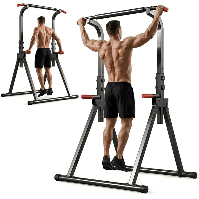 Front. Anysun - Foldable Pull Up Bar Standing Power Tower - Multi-Function Dip Station, 6-Level Adjustable, 440lbs Max, Home Gym - Grey.