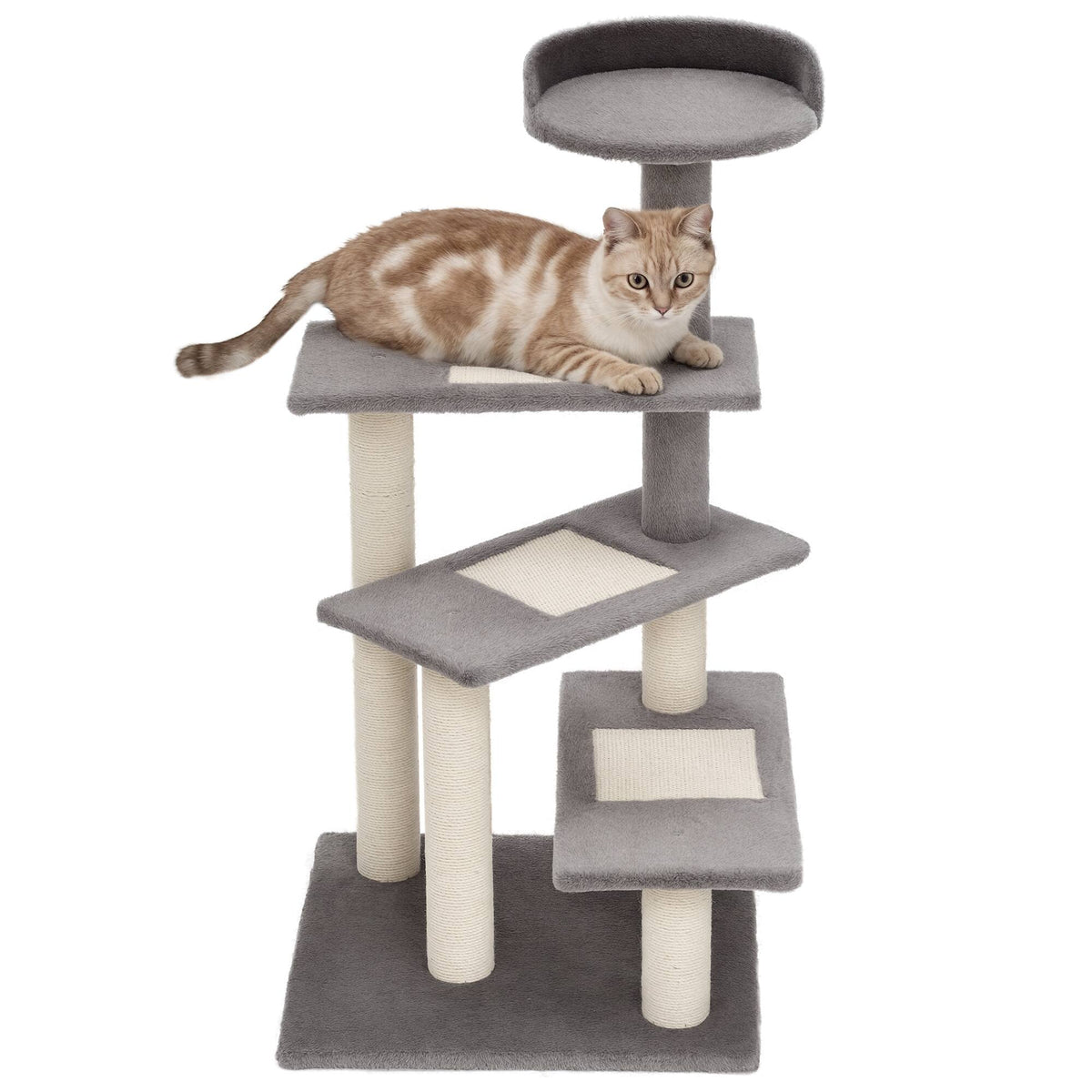 Pawhut - 40" 5-Level Revolving Stair Cat Tree Scratcher Climbing Activity Tower with Play Center and Resting Perch - Beige, Grey