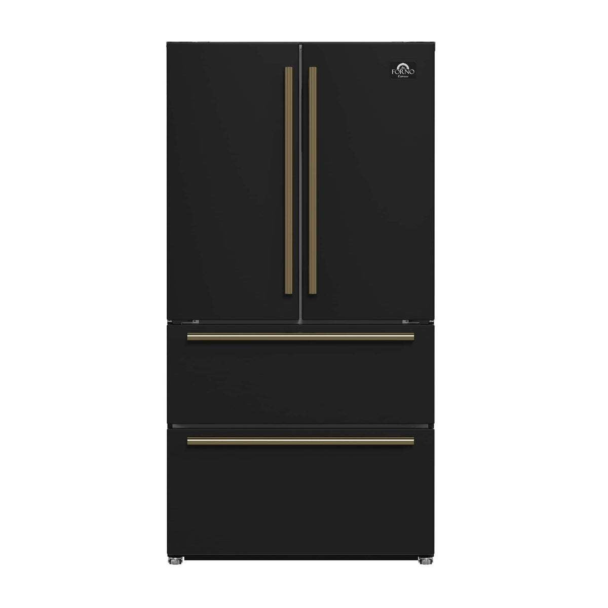 Forno Appliances - 36 in. Wide Moena Espresso 19.2 Cu. Ft. Freestanding Counter-Depth French Door Refrigerator with Automatic Ice Maker - Black