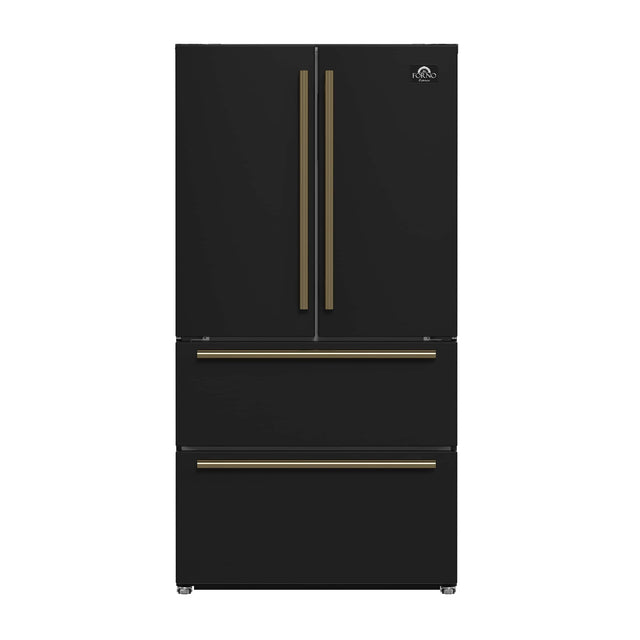 Front. Forno Appliances - 36 in. Wide Moena Espresso 19.2 Cu. Ft. Freestanding Counter-Depth French Door Refrigerator with Automatic Ice Maker - Black.
