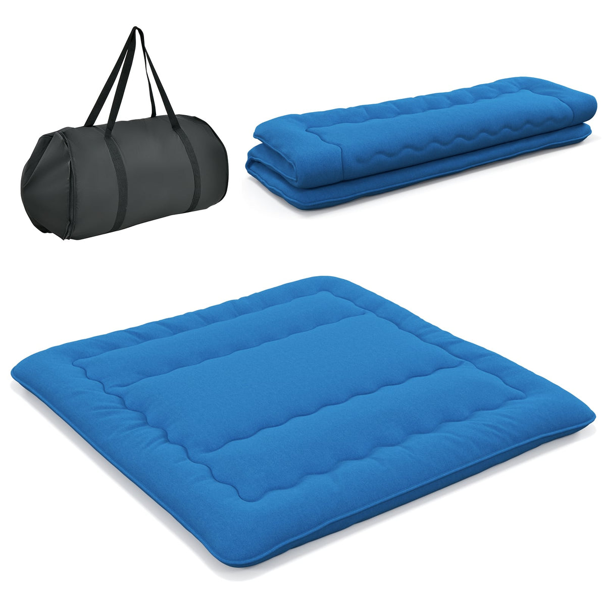 Costway - King Futon Mattress Japanese Floor Sleeping Pad Washable Cover Carry Bag - Blue