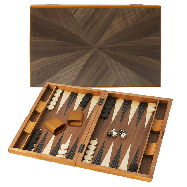 Front. GSE Games & Sports Expert - Premium Wooden Folding Inlay Backgammon Board Game Set, Classic Traditional Board Game (Focus-21").