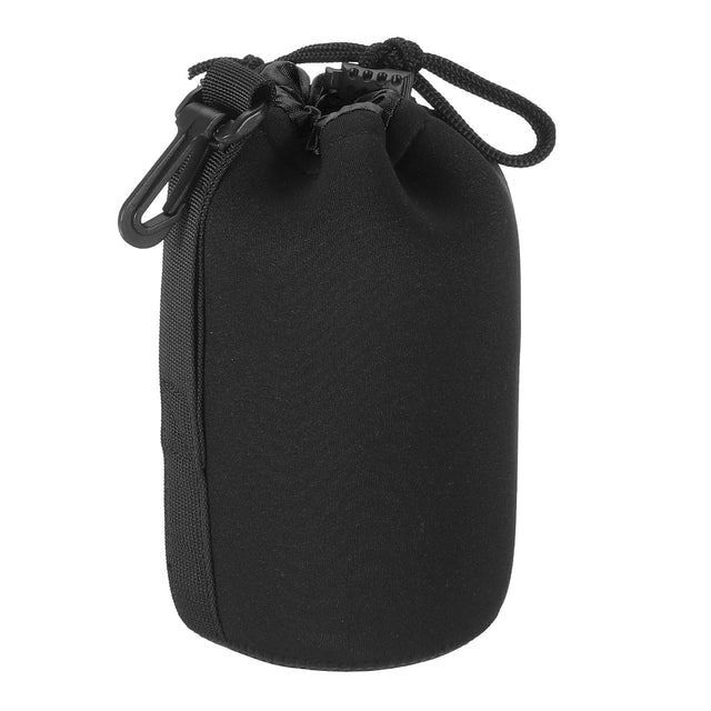 Front. Unique Bargains - Camera Lens Bag, 3.5"x7.1" Drawstring Pouch with Thick Neoprene for DSLR Lens, Water Coffee Cups - Black.