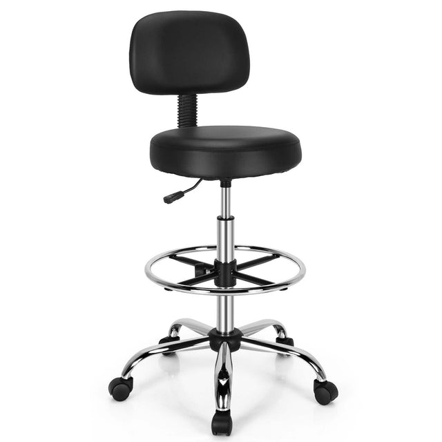Front. Costway - Swivel Tall Drafting Chair with Adjustable Backrest and Foot Ring - Black.