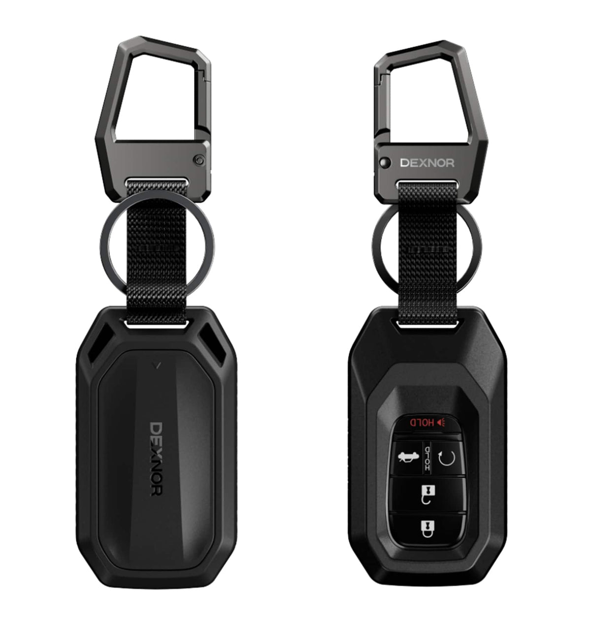 Dexnor - Rugged Key Fob Cover with Carabiner & Keychain for Honda 2026 2025 2024 2023 2022 Civic Accord CR-V HR-V Pilot Keyfob - Black