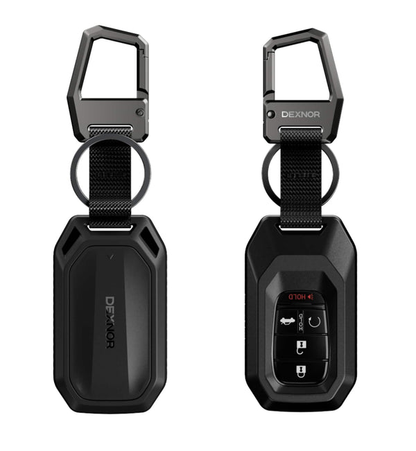 Dexnor - Rugged Key Fob Cover with Carabiner & Keychain for Honda 2026 2025 2024 2023 2022 Civic Accord CR-V HR-V Pilot Keyfob - Black