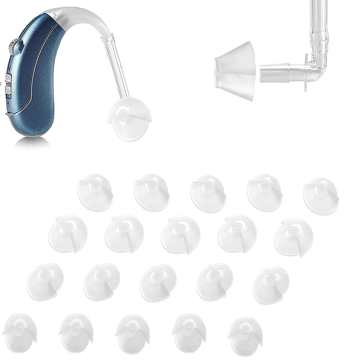 MEDca - Hearing Aid Standard Receiver Tulip Domes Compatible - 20-Pcs Universal Replacement Ear Domes - Clear