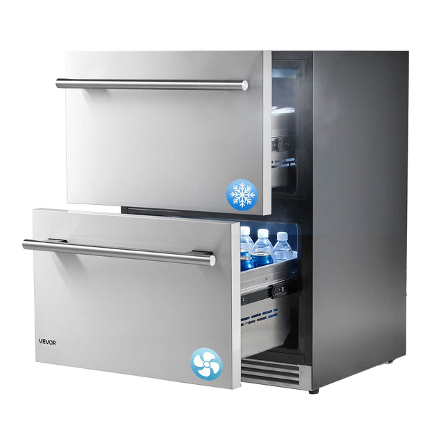 Front. VEVOR - Drawer Refrigerator with Freezer, 24 in Undercounter Fridge Freezer Combo, Beverage Cooler with 304 Stainless Steel - Black;Silver.