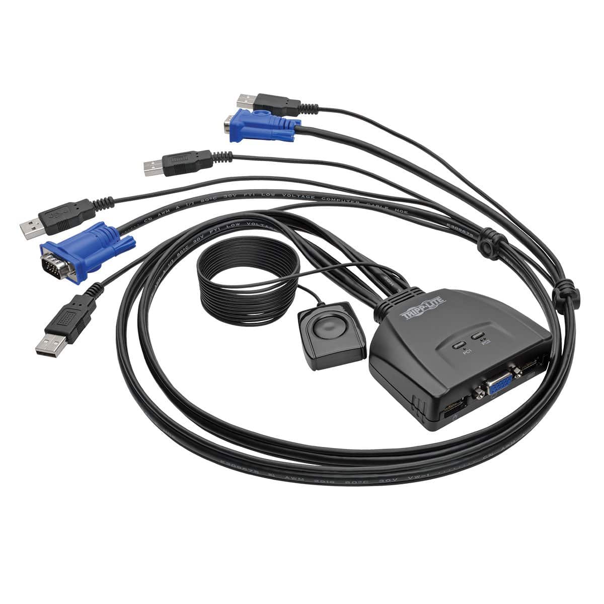 Tripp Lite - 2-Port USB/VGA Cable KVM Switch with Cables and USB Peripheral Sharing - Black