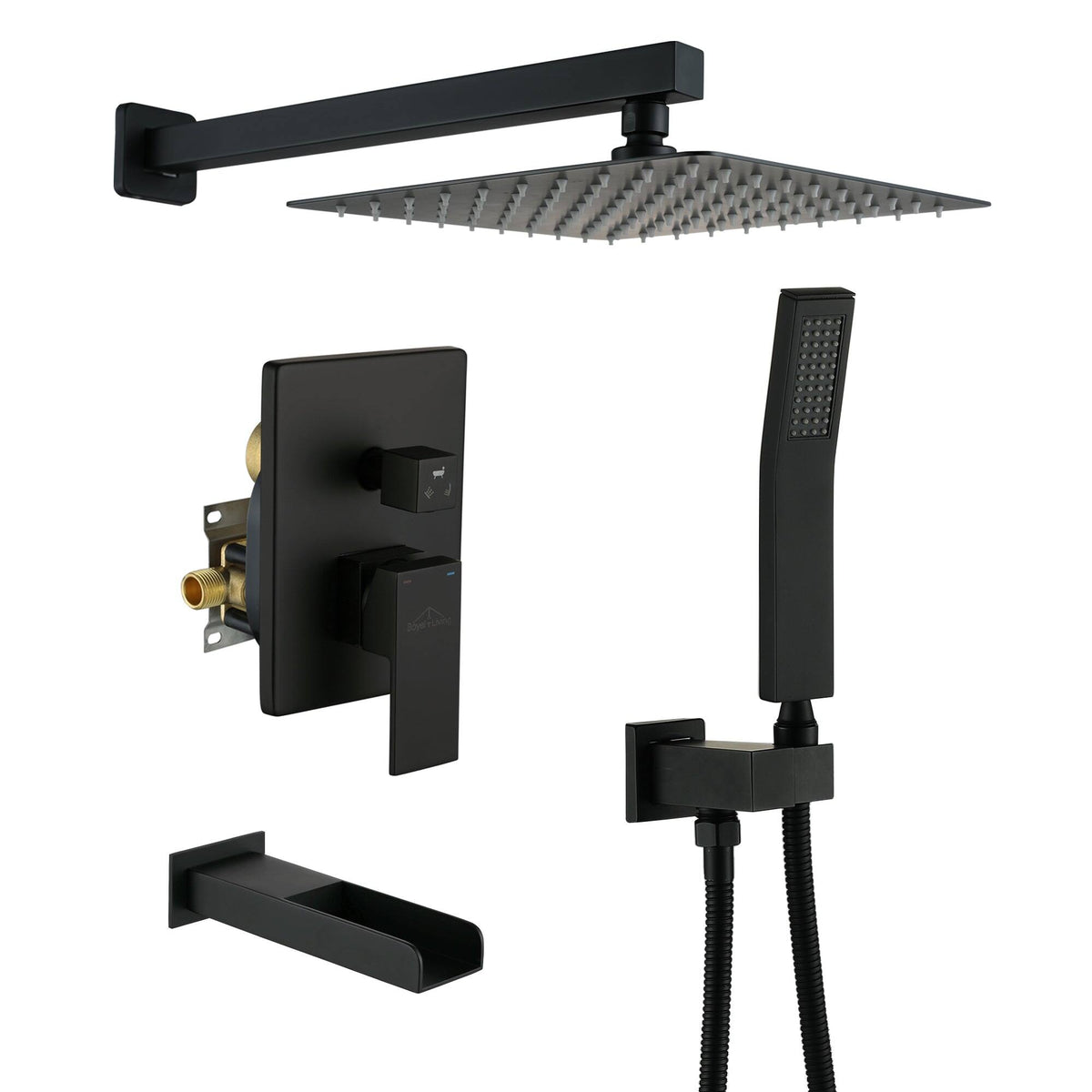 Boyel Living - Wall Mount Single-Handle 1-Spray Tub and Shower Faucet with Handheld Shower - 10 Inch (Valve Included) - Matte Black