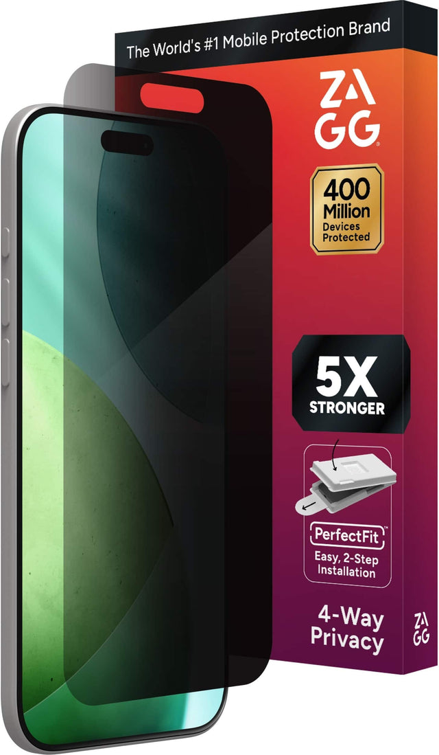 The World's #1 Mobile Protection Brand  
ZA GG  

400 Million Devices Protected  

5X STRONGER  

PerfectFit  
Easy, 2-Step Installation  

4-Way Privacy  

ZA GG