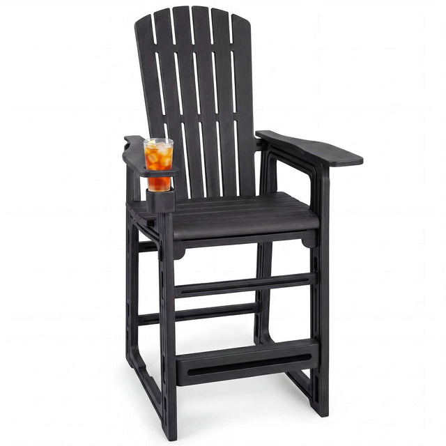 Front. Costway - Costway 1 PCS All-Weather HDPE Tall Adirondack Chair with Backrest Armrests Footrest Cup Holder - Black.