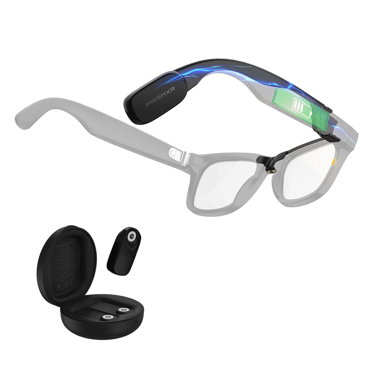 PRISMXR - Carina C2 Wearable Battery Pack for Ray-Ban Meta Wayfarer Standard 50-22-150 - Black