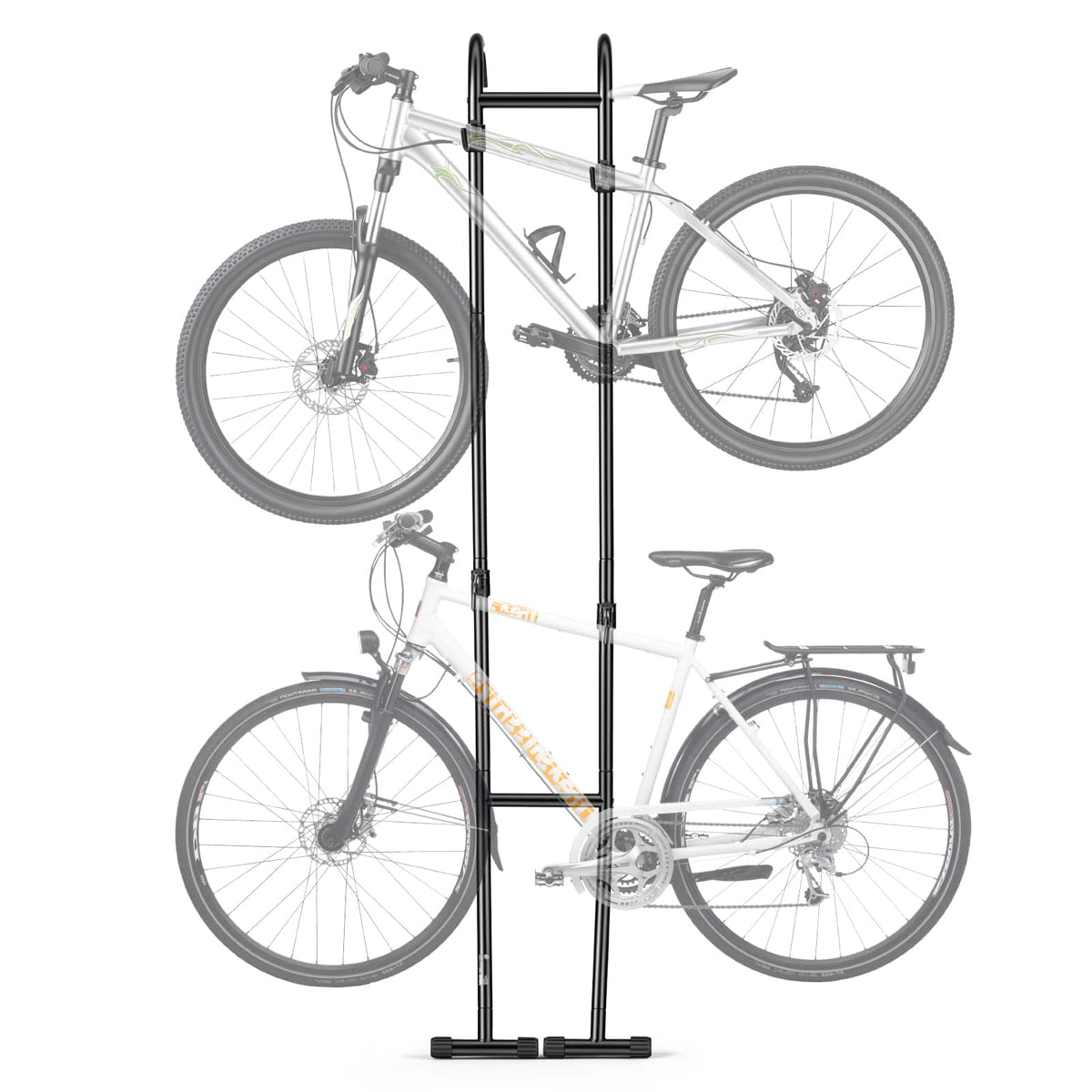VEVOR - Bike Stand for 2 Bikes, Freestanding Vertical Bike Storage Rack, with Height-Adjustable Hooks, Heavy-Duty Carbon Steel - Black