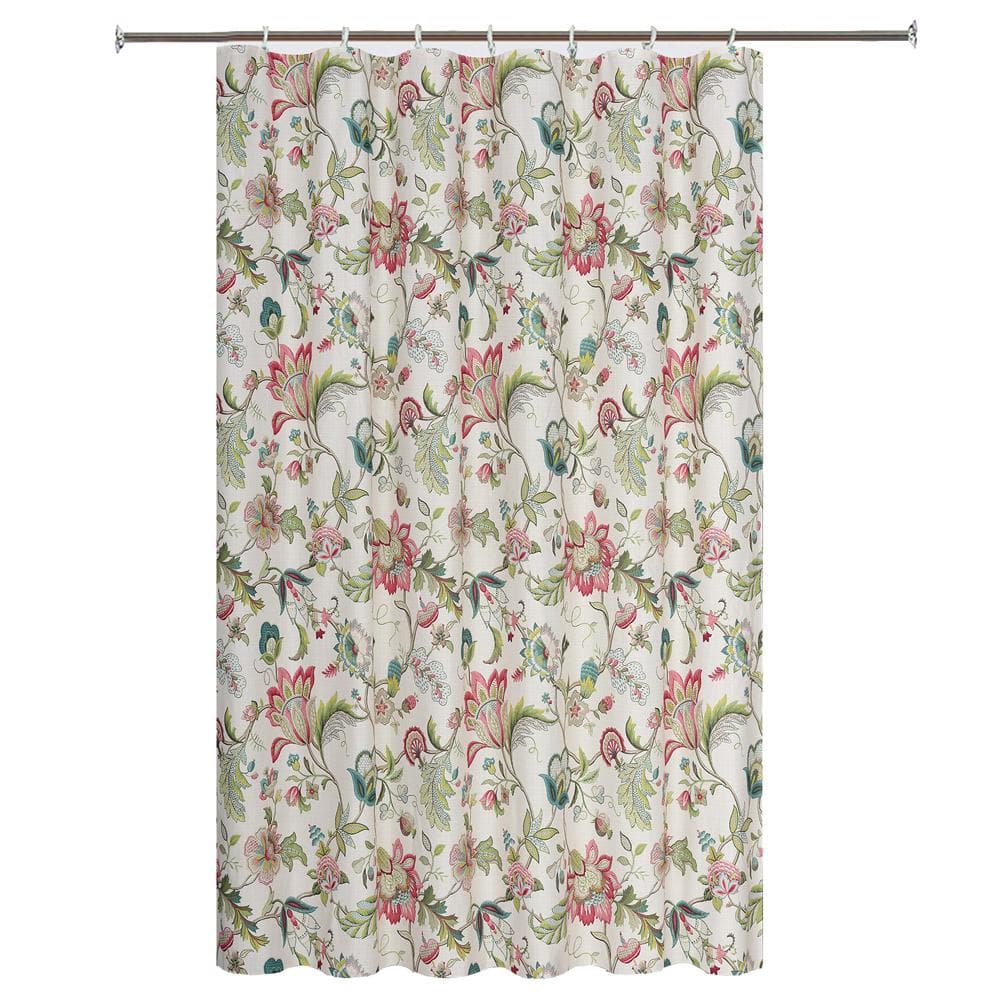 Ellis Curtain - Brissac Classic Floral Design Button Holes Shower Curtain 70 Inch x 72 Inch - Red