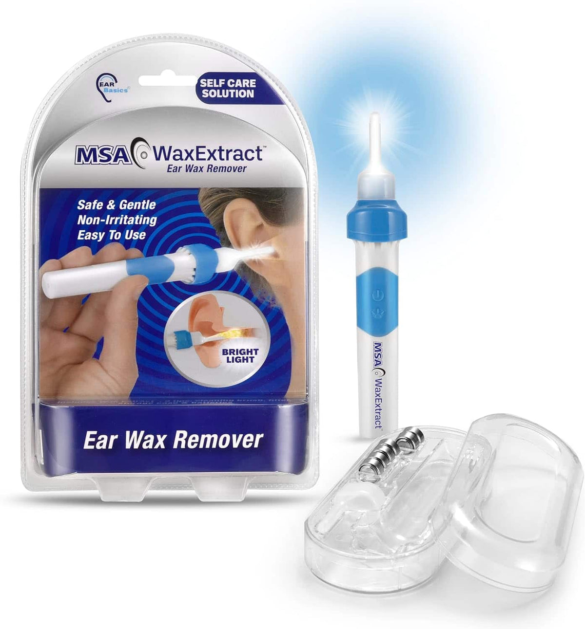 MSA Ear - Wax Extract Ear Wax Remover Kit with LED Light, Gentle Suction, Vibration & 2 Soft Tips - White