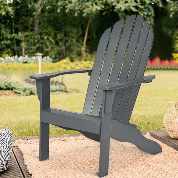 Costway - Outdoor Adirondack Chair Accent Chair Solid Wood sturdy Patio Garden Deck Furniture - Gray