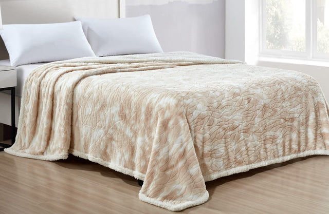Front. Noble House - Noble House Alaska Fields Faux Fur Super Warm and Cozy Blanket - Beige.