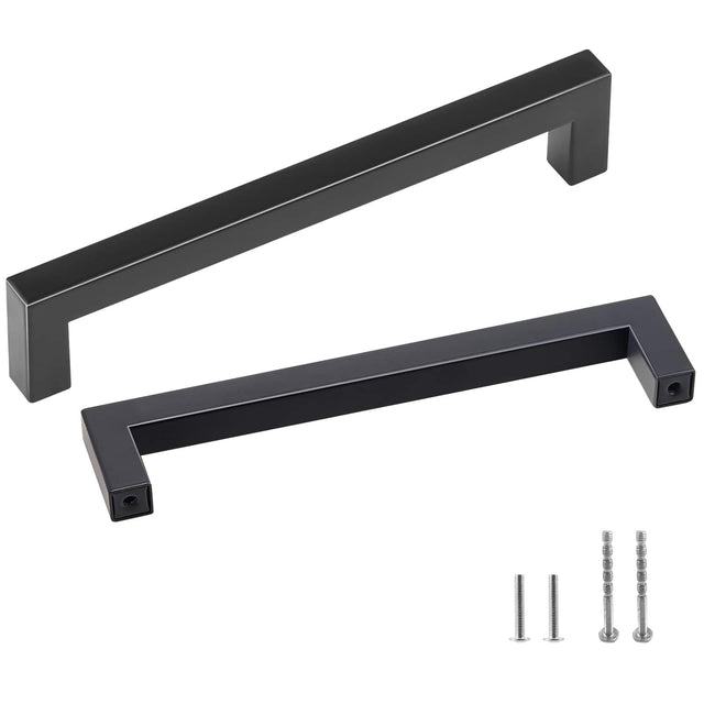 Front. VEVOR - 30 Pack Cabinet Pulls, 5.03in / 128mm Center to Center Slim Square Kitchen Cabinet Drawer, Stainless Steel Modern - Black.