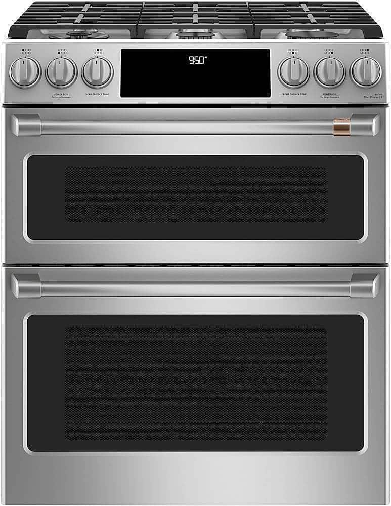 Café - 30 in. Wide 6 Burners 6.7 Cu. Ft. Self-Cleaning Slide-In Double Oven Dual Fuel Convection Range, Customizable - Stainless Steel