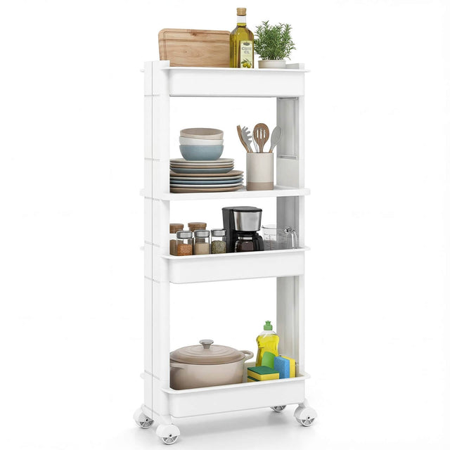 Front. Costway - Costway 4-Tier Rolling Utility Cart with Detachable Trays and Smooth Wheels for Kitchen 15.5" × 9" × 40.5"(L × W × H) - Off White.