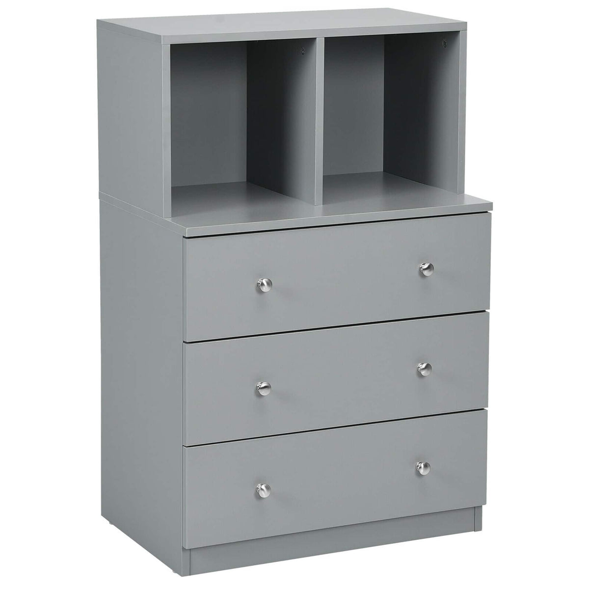 Gymax - 3 Drawer Dresser W/ Cubbies Storage Chest for Bedroom Living Room Grey - Gray