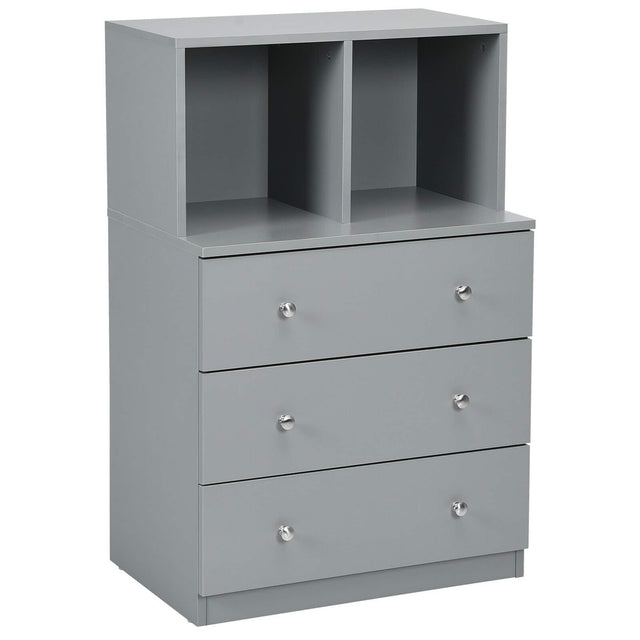 Front. Gymax - Gymax 3 Drawer Dresser W/ Cubbies Storage Chest for Bedroom Living Room Grey - Grey.